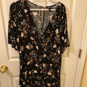 Black Floral Faux Wrap Dress
